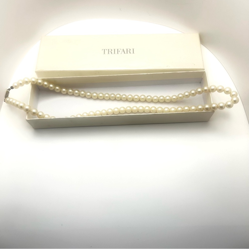 Trifari Faux Pearl Necklace 20” In Box